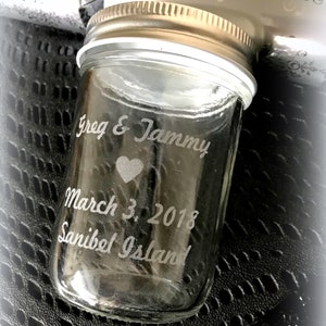 72 Quantity Personalized Mini Mason Jar Personalized Wedding Favor Mason Jars Custom Etched Wedding Mason Jar Set of 72 Mason Jars image 3