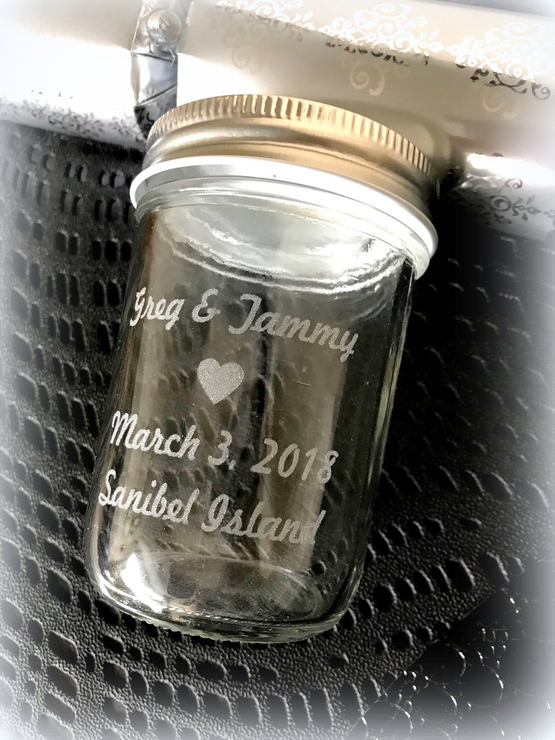72 Quantity Personalized Mini Mason Jar Personalized Wedding Favor Mason Jars Custom Etched Wedding Mason Jar Set of 72 Mason Jars image 3