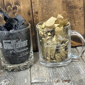 Personalized Godparent Gift Set: Engraved Whiskey Glass & Coffee Mug