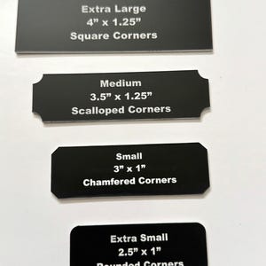 Engraved Black and White Acrylic Label, Award Plaque Wall Label, Black and White Custom Name Tag Label - Various Sizes and Corners