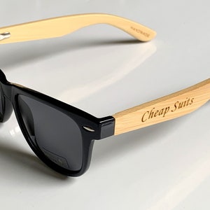 Custom Engraved Mens UV400 Polarized Sunglasses Light Bamboo Wood Frames