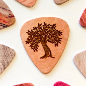 Wood Guitar Pick Doubled Sided Print - Engraved Wood Guitar Pick with Image and Custom Text - Personalized Wood Guitar Picks - QTY of 1