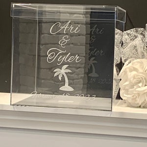 Engraved Acrylic Wedding Card Box: Palm Tree Beach Theme