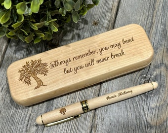 Natural Willow Wood Tree Pen - Willow Tree Engraved Wood Tree Pen - Tree Pen and Box Pen Set