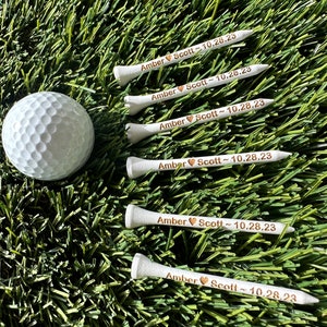 Engraved White Wood Golf Tees: Personalized Wedding Favors
