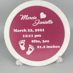 Custom Blue or Pink Newborn Baby Birth Announcement Sign - Baby Name Birth Stats - Personalized Baby Birth Sign with Wood Stand