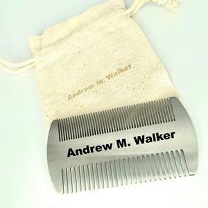 Stainless Steel Metal Two Sided Beard Mustache Custom Engraved Men&#39;s Beard  Comb & Gift Bag
