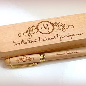 Engraved Willow Wood Pen Set: Custom Monogrammed Pen & Box