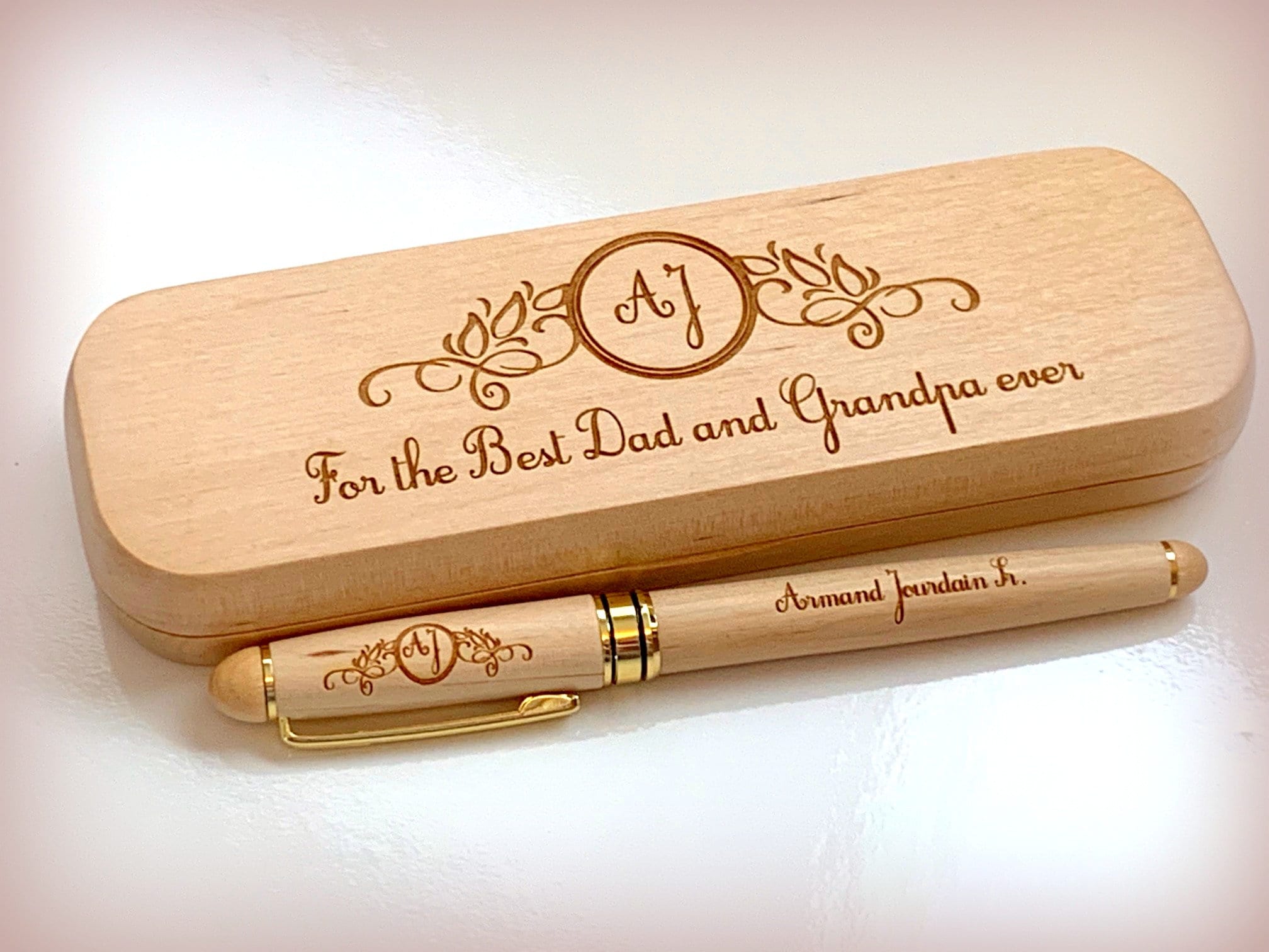 Natural Willow Wood Engraved Custom Wood Monogram Pen Set with | Etsy