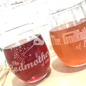 Personalized Godparent Wine Glass Set: Godmother, Godfather Gift