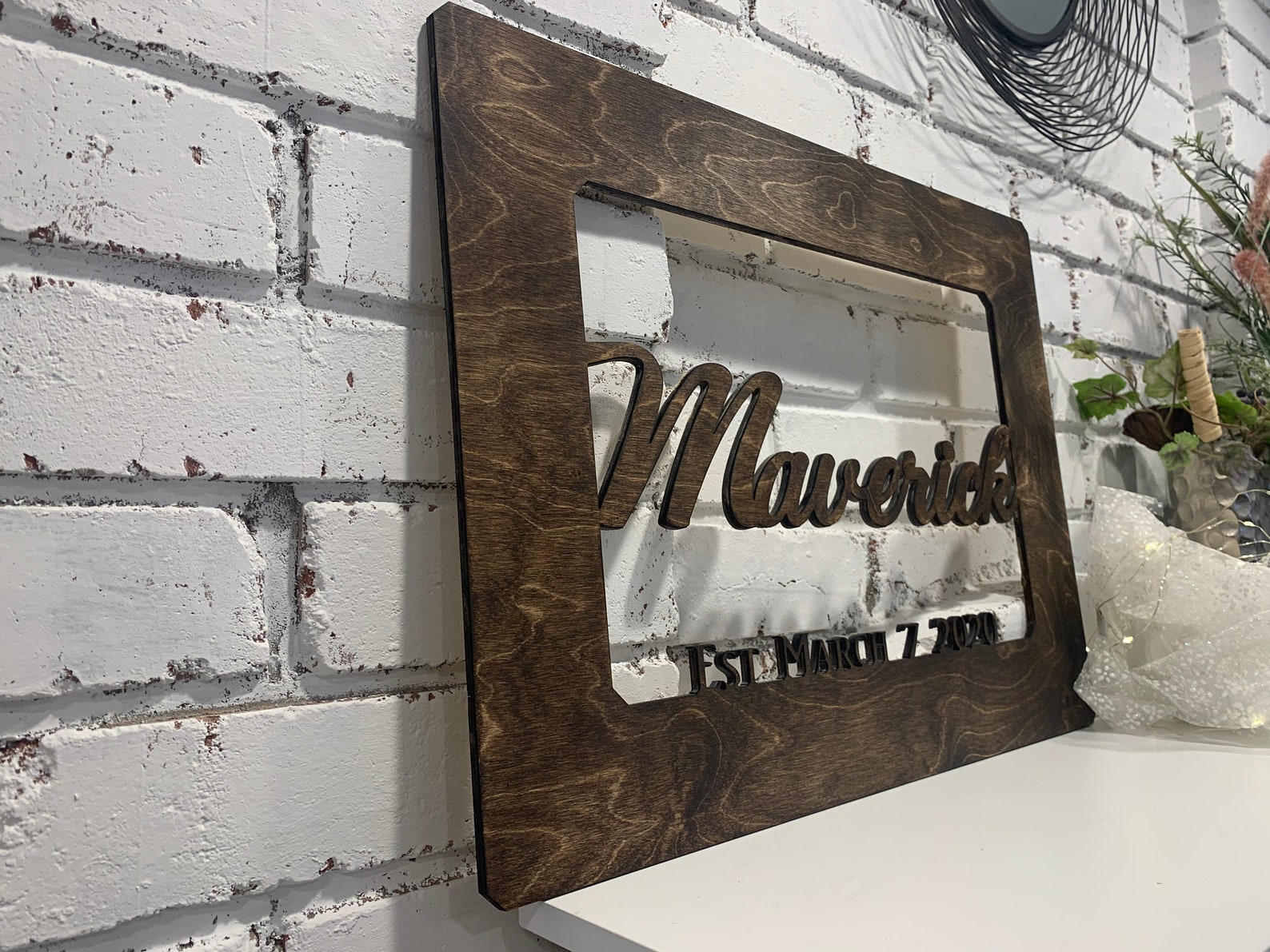 Custom Wood Wall Name Sign Dark Walnut Stain Last Name Etsy
