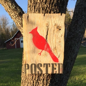 Reclaimed Wood Sign--Red Bird Posted | Upcycled Weathered Boho Rustic Handmade Collectible Design