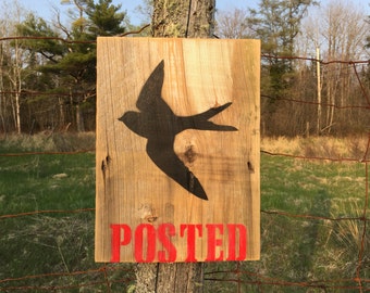 Reclaimed Wood Sign--Black Swallow Posted | Salvaged Weathered Boho Design Rustic Handmade Collectible
