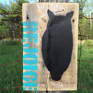 Rejoice Owl on Salvaged Wood Sign