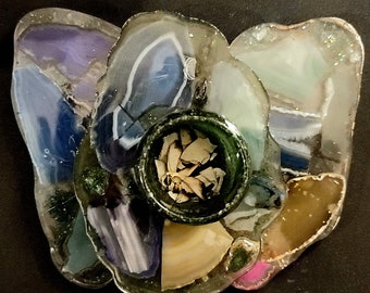 ONE OF A KIND: Sliced Agate & Crushed Fuchsite/Selenite Altar Tray - with Crystal Bowl