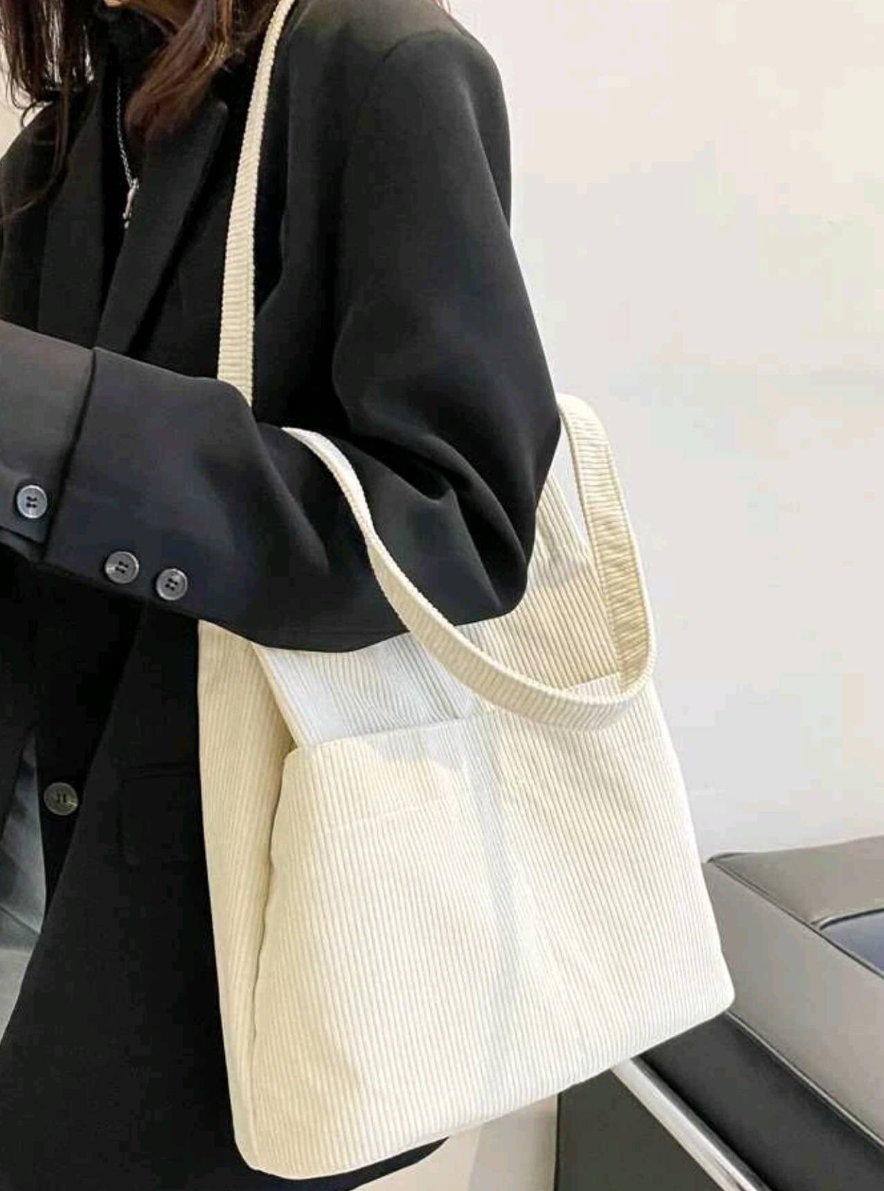 Minimalist Corduroy Shopping Bag Beige Corduroy Tote Bag With | Etsy