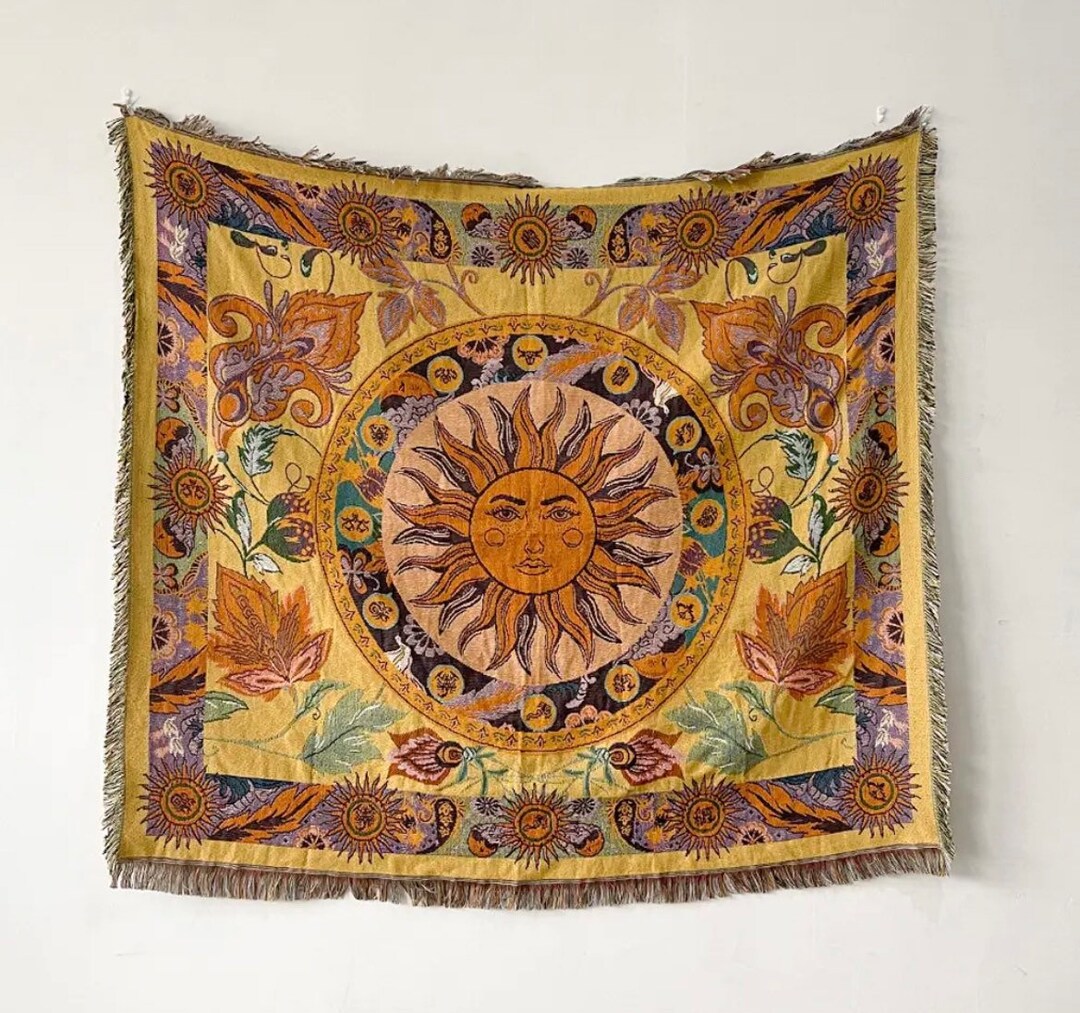 The Sun Woven Throw Blanket Celestial Sun Hippy Boho Throw Blanket ...