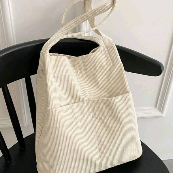 Corduroy Tote Bag - Navy