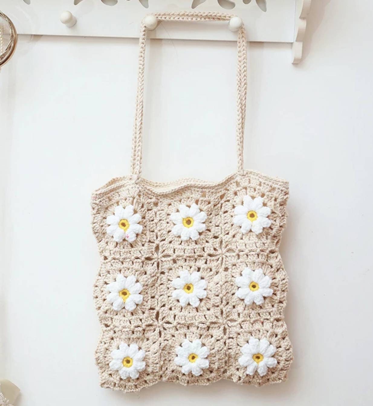 Knitted Flower Tote SEBE Flower Knitted Shoulder Tote Tote Bag - Etsy
