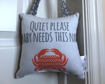 Crab Baby Sleeping Pillow – Beach Nursery Door Sign