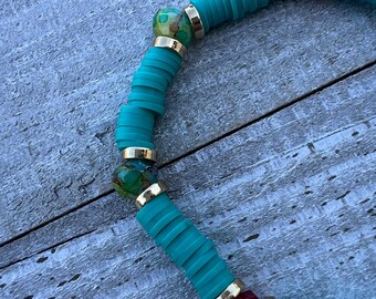 Zanzibar Heishi Bead Bracelet with Faceted Rondelle