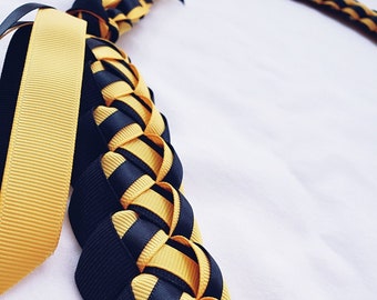 Black & Light Gold Graduation Ribbon Lei | Thick, High-Quality Ribbon