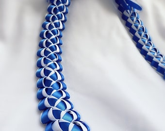 Dusty Royal Blue & White 6-Strand Graduation Ribbon Lei | Thick, High-Quality Ribbon