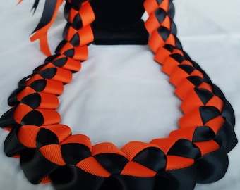 Orange & Black Graduation Ribbon Lei | Thick, High-Quality Ribbon