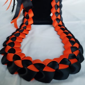 Orange & Black Graduation Ribbon Lei | Thick, High-Quality Ribbon