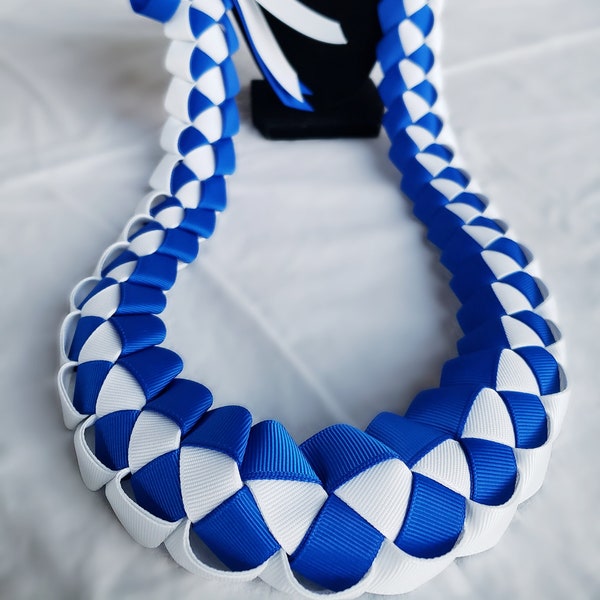Royal Blue & White Graduation Ribbon Lei | Thick, High-Quality Ribbon