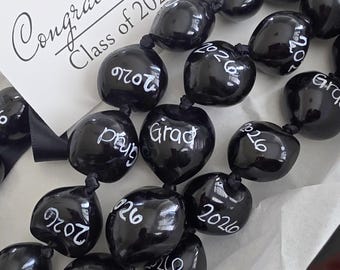 Kukui Nut Lei, Black "2026 Grad" | Graduation Gift