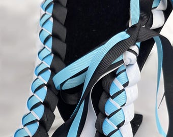 Sky Blue, Black & White Ribbon Lei | Graduation Gift | Handmade with Thick, Quality Ribbon