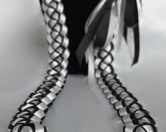 Black & Old Gold 6-Strand Ribbon Lei | Graduation Gift | Handmade with Thick, Quality Ribbon