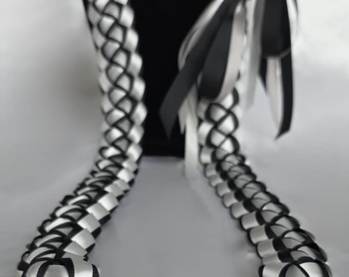 Black & Old Gold 6-Strand Ribbon Lei | Graduation Gift | Handmade with Thick, Quality Ribbon