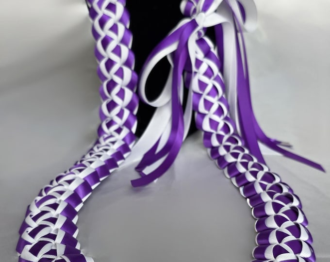 Purple & White 6-Strand Ribbon Lei | Graduation Gift | Handmade with Thick, Quality Ribbon
