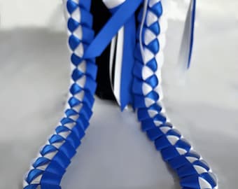 Royal Blue & White 3-D Ribbon Lei | Graduation Gift