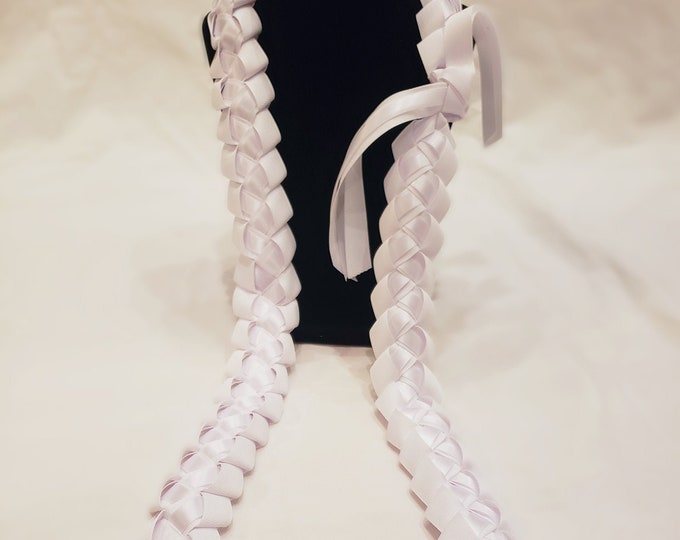 Beautiful White Ribbon Lei | Graduation, Wedding, Funeral, Birthday Lei | Thick, High-Quality Ribbon