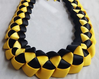 Black & Yellow Graduation Ribbon Lei | Thick, High-Quality Ribbon