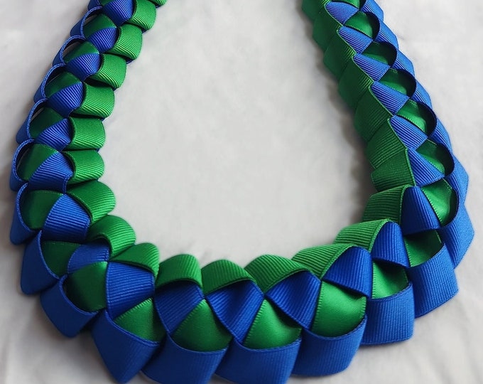 Royal Blue & Emerald Green Graduation Ribbon Lei | Thick, High-Quality Ribbon