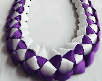 Purple & White Graduation Ribbon Lei | Thick, High-Quality Ribbon