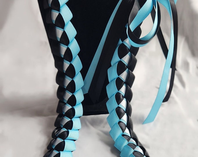 Sky Blue, Black & White Graduation Ribbon Lei | Thick, High-Quality Ribbon