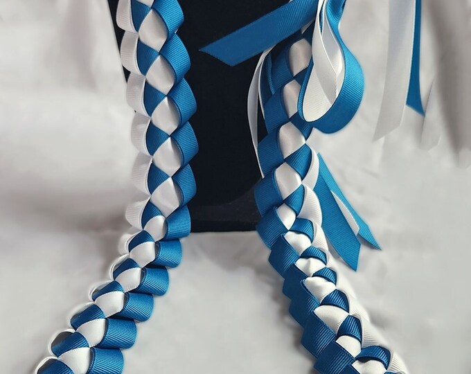 Teal & White Graduation Ribbon Lei | Thick, High-Quality Ribbon