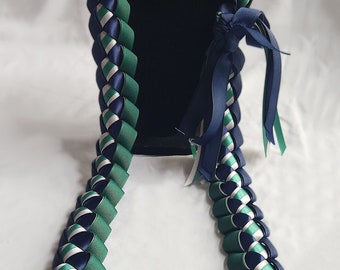 Forest Green, Navy Blue & Silver Graduation Ribbon Lei | Thick, High-Quality Ribbon