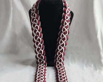 Open-Ended Burgundy & White 6-Strand Graduation Ribbon Lei | Thick, High-Quality Ribbon
