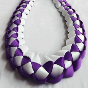Purple & White Graduation Ribbon Lei | Thick, High-Quality Ribbon