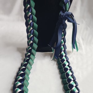 Forest Green, Navy Blue & Silver Graduation Ribbon Lei | Thick, High-Quality Ribbon