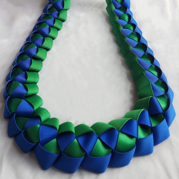 Royal Blue & Emerald Green Graduation Ribbon Lei | Thick, High-Quality Ribbon
