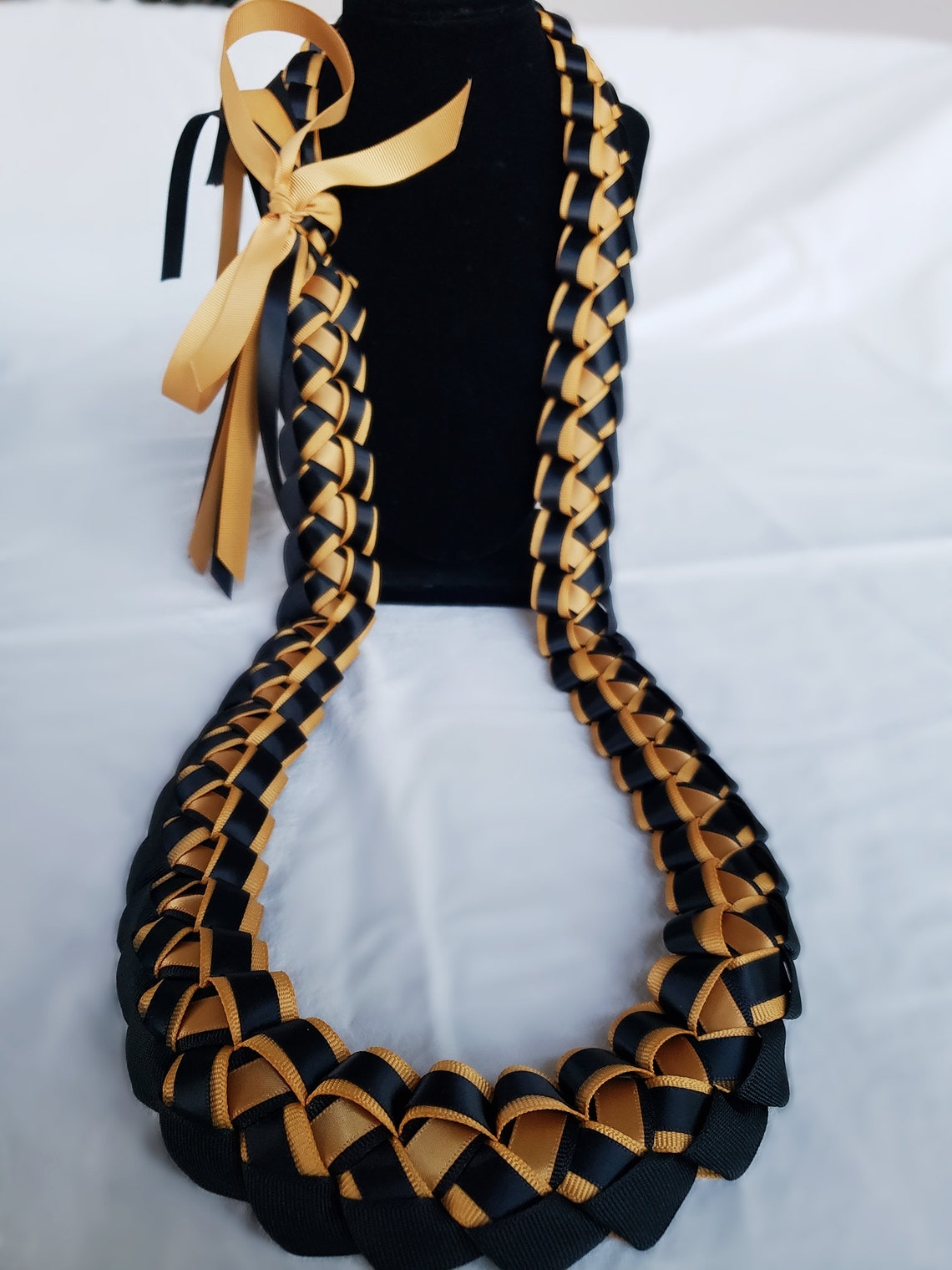 Black & Old Gold 5-strand Graduation Ribbon Lei | Thick, High-quality ...