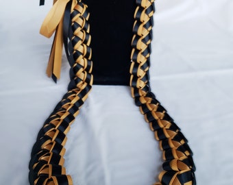 Black & Old Gold 5-Strand Ribbon Lei | Graduation Gift | Handmade with Thick, Quality Ribbon
