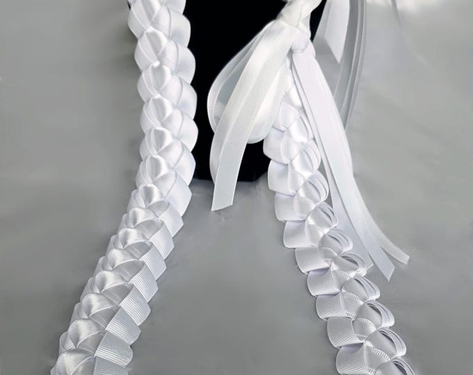 White Ribbon Lei | Graduation, Wedding, Funeral, Birthday Gift | Handmade with Thick, Quality Ribbon